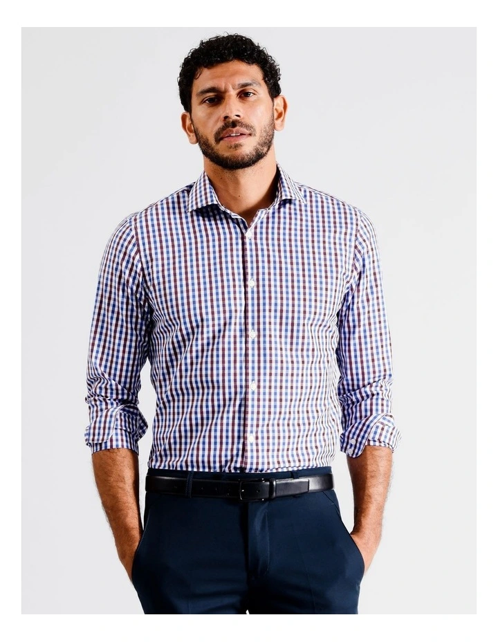 Slim Long Sleeve Shirt 2 Colour Mid Check In Red