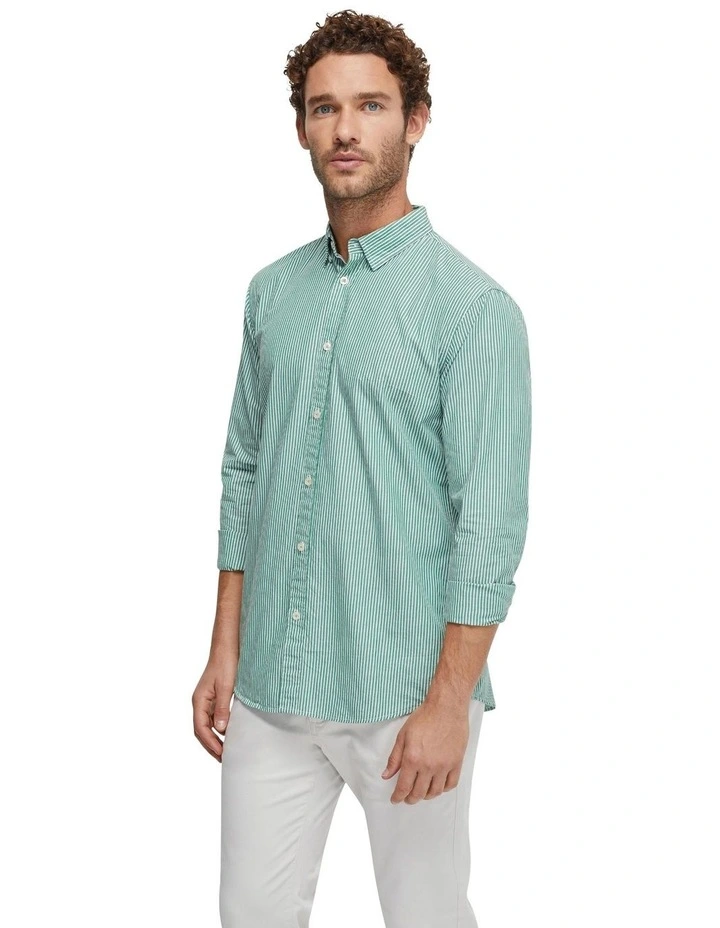 Shoreditch Button Down Stripe Shirt in Green