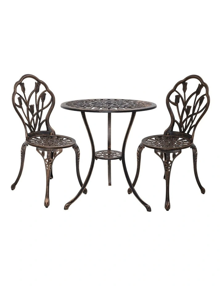 Aluminum 3 Piece Outdoor Setting Bistro Chairs Set in Bronze