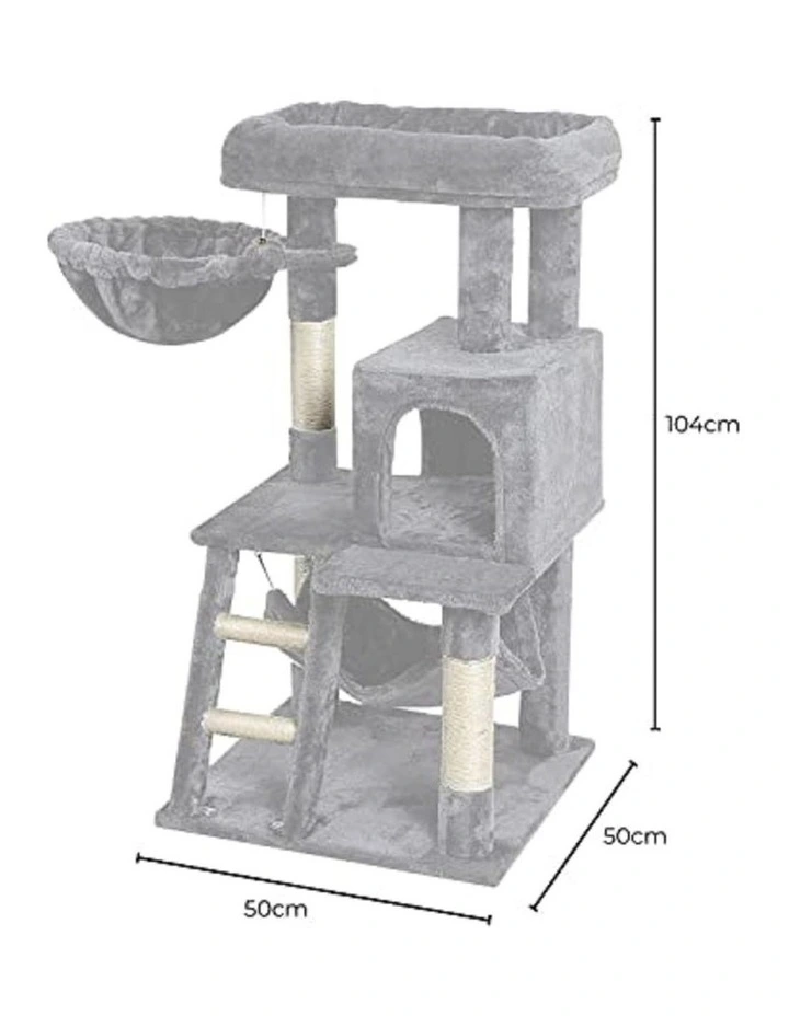 Plush Condo Cat Tree 104cm in Grey