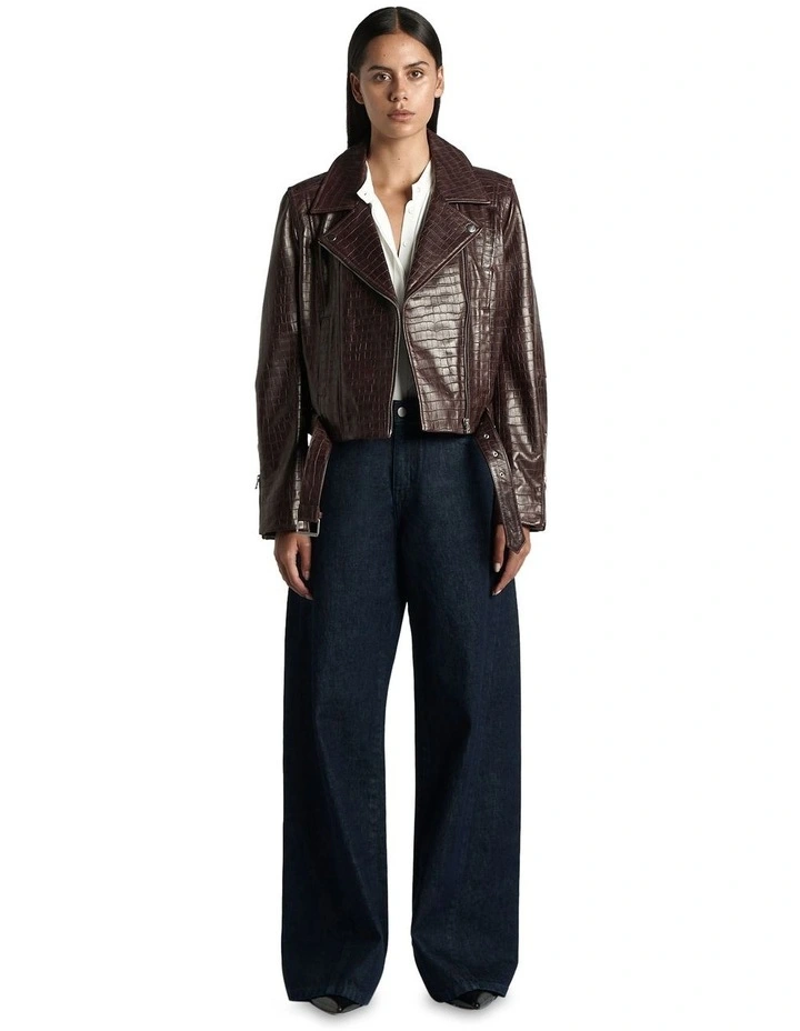 Leather Biker Jacket in Pinot