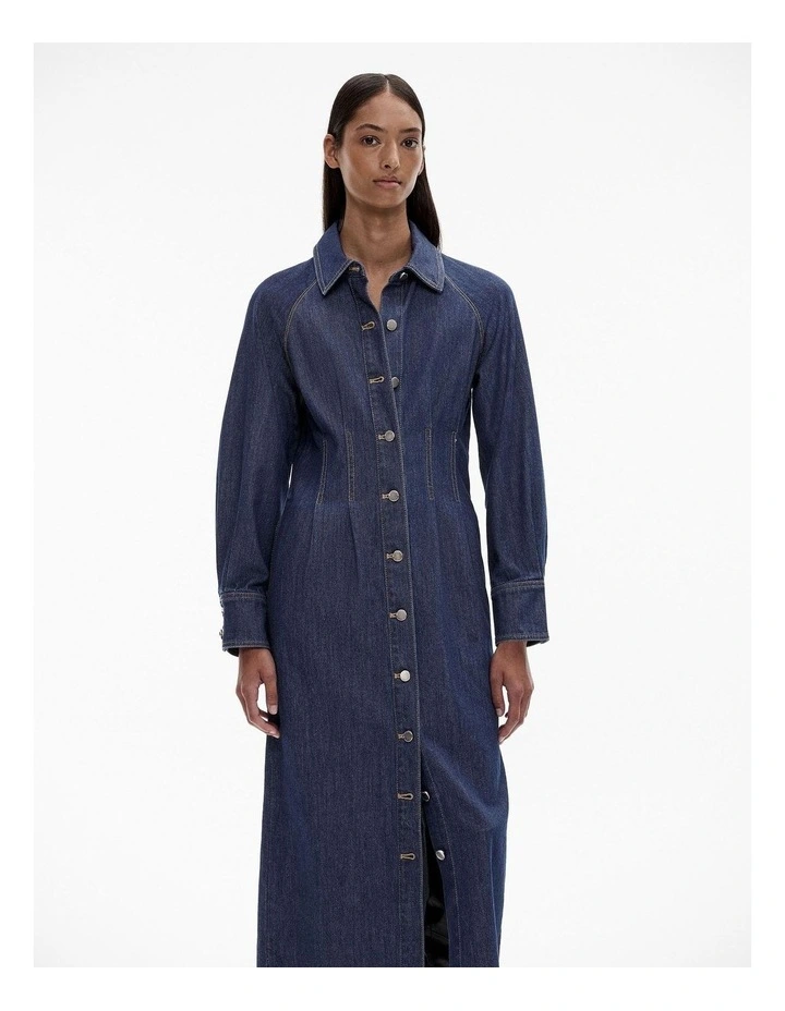 Denim Longline Dress in Dark Indigo