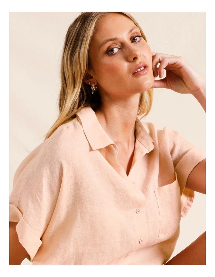 Short Sleeve Linen Shirt in Light Pink