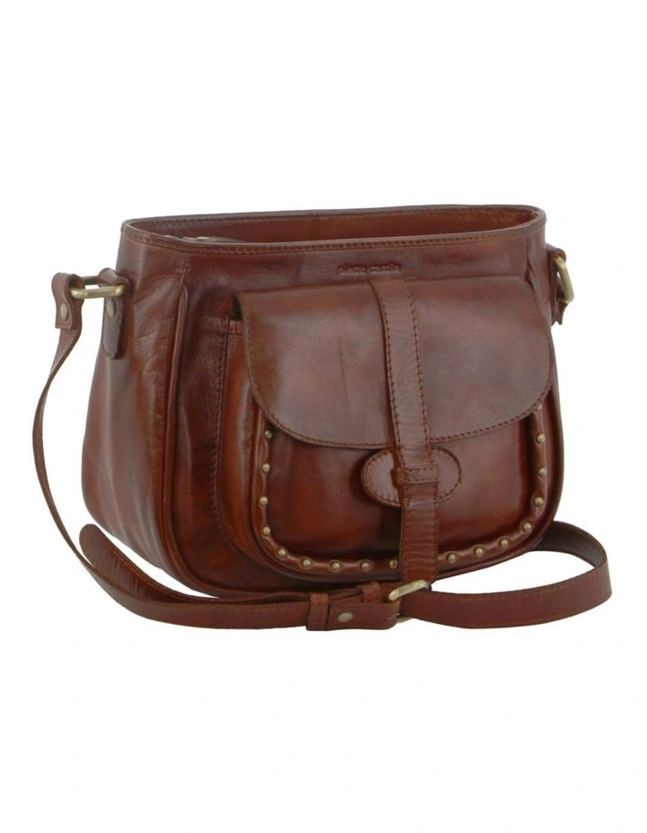 Leather Stud Detail Cross Body Bag in Tan