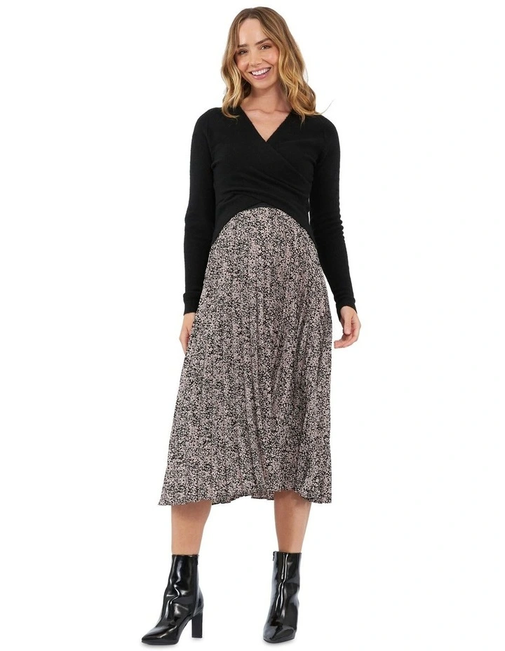 Florence Pleat Skirt in Black/Pink