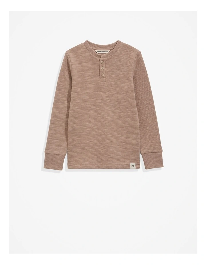 Blend Slub Texture Henley Sweat Top in Mushroom