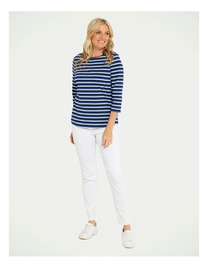 Jaunt 3/4 Sleeve Stripe Top in Cobalt