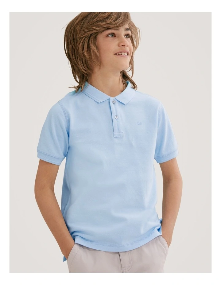 Organically Grown Cotton Polo Shirt in Pale Blue