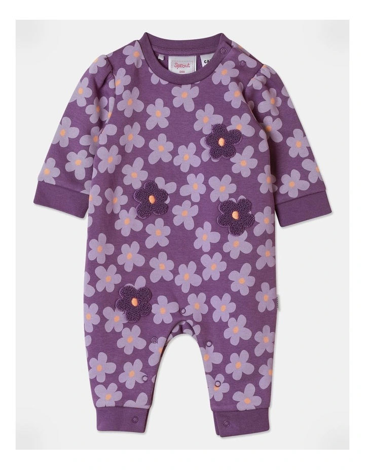 Stripe Applique Coverall in Deep Purple