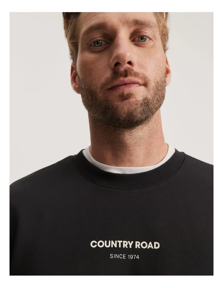 Australian Cotton Modern Logo Sweat in Black