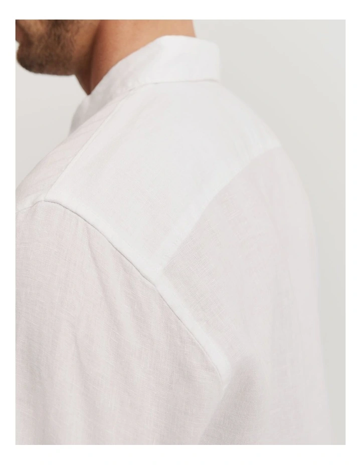 Regular Fit Organically Grown Linen Short Sleeve Shirt in White