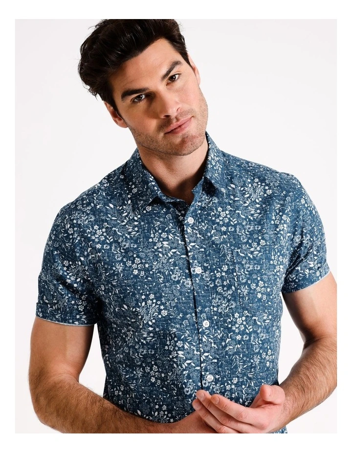 Evan Ditsy Print Short Sleeve Shirt in Blue