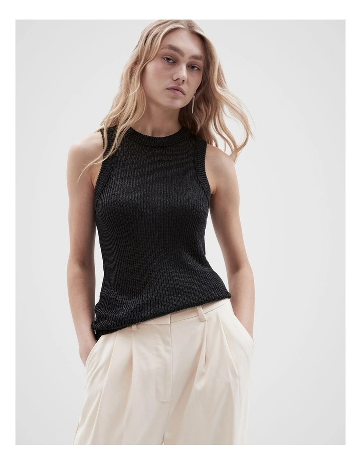 Metallic Knit Tank in Black