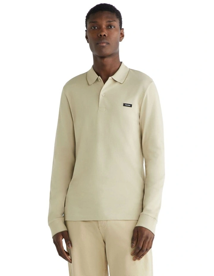 Stretch Pique Tipping Long Sleeve Polo in Green