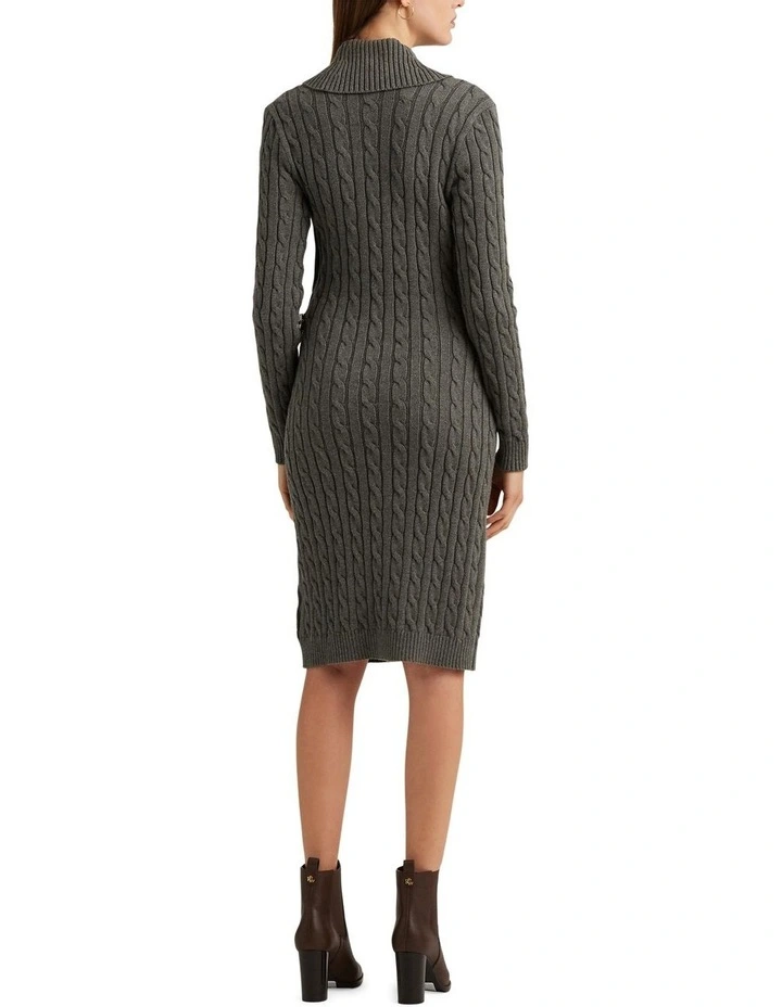 Cable-Knit Buckle-Trim Sweater Dress in Grey