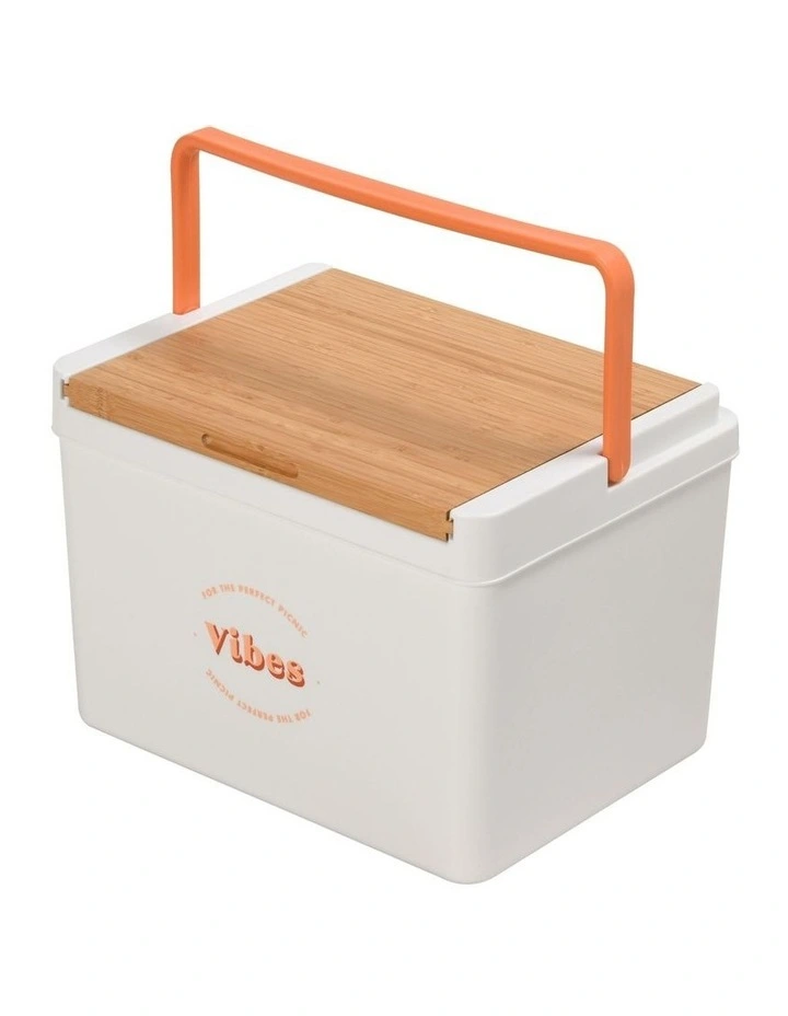 Portable Cooler Box with Bamboo Lid 36x27.5x26cm in White