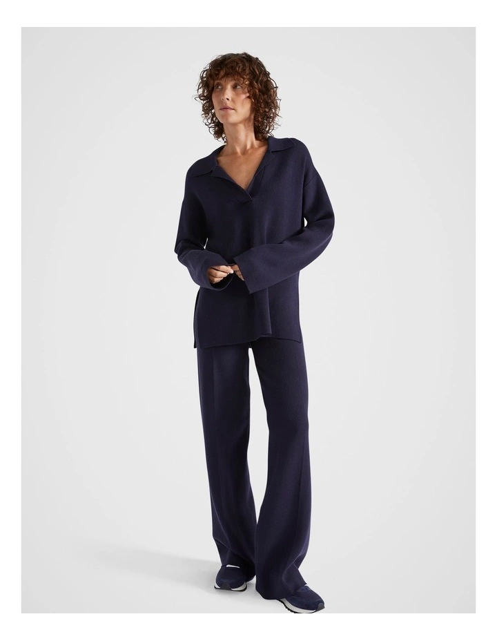 Double Knit Slouch Polo Shirt in Midnight Sky