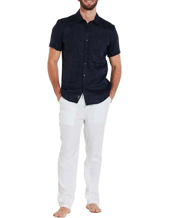 Short Sleeve Linen Shirt in Navy