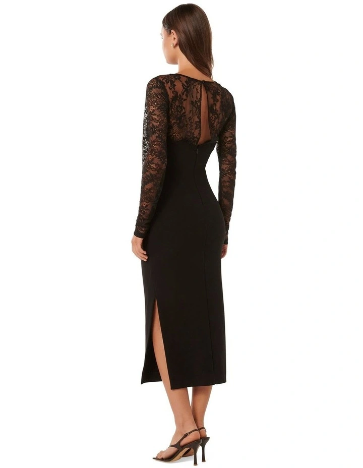 Diana Lace Detail Bodycon Midi Dress in Black