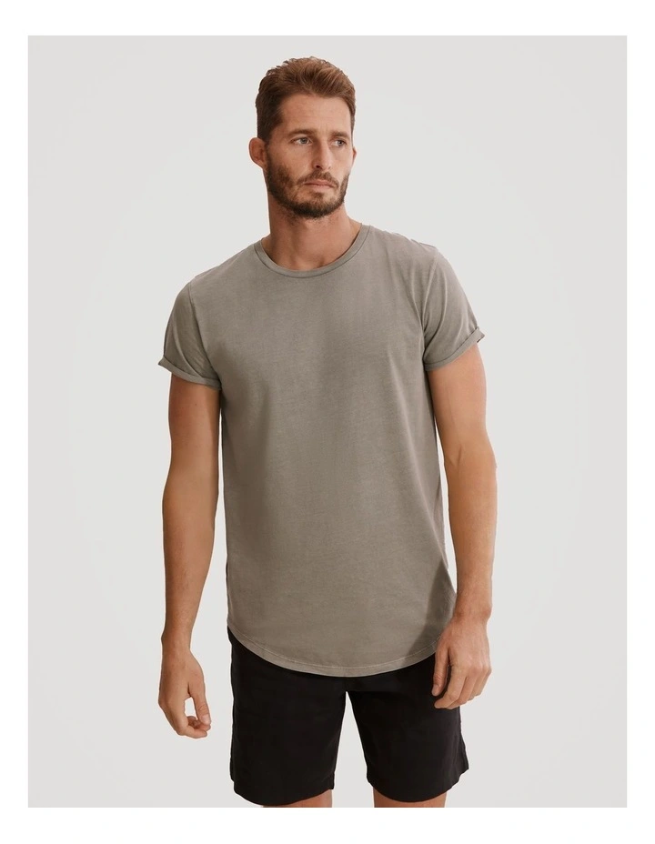 Australian Cotton Longline Garment Dyed T-shirt in Slate