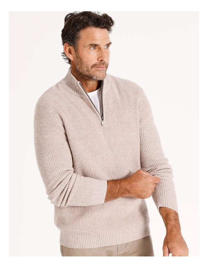 Campbell Textured Quarter Zip Knit in Natural
