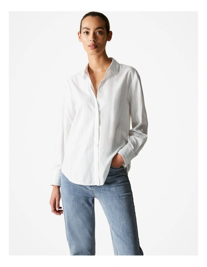 Cotton Modal Twill Stripe Shirt in Sky Blue