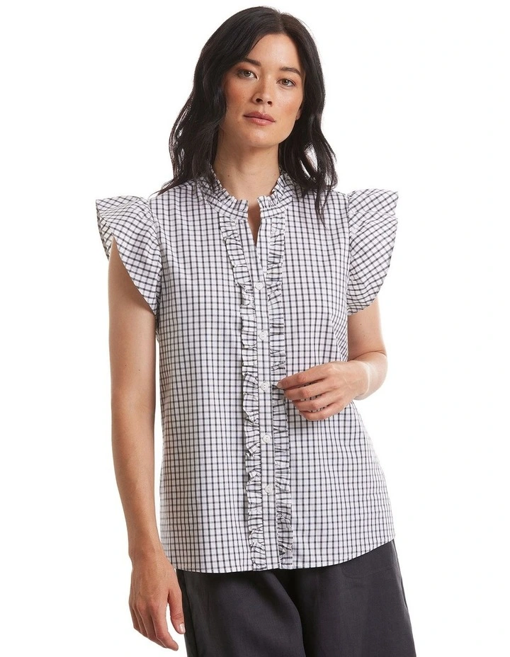 Short Sleeve Mini Check Shirt in Dark Charcoal