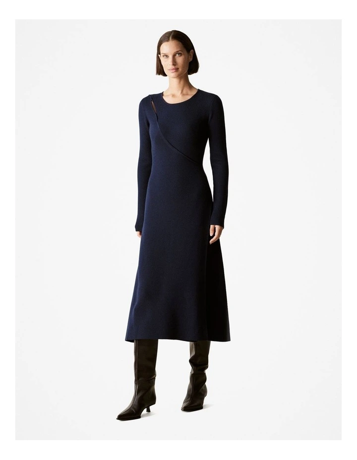 Merino Rib Keyhole Dress in Night Sky