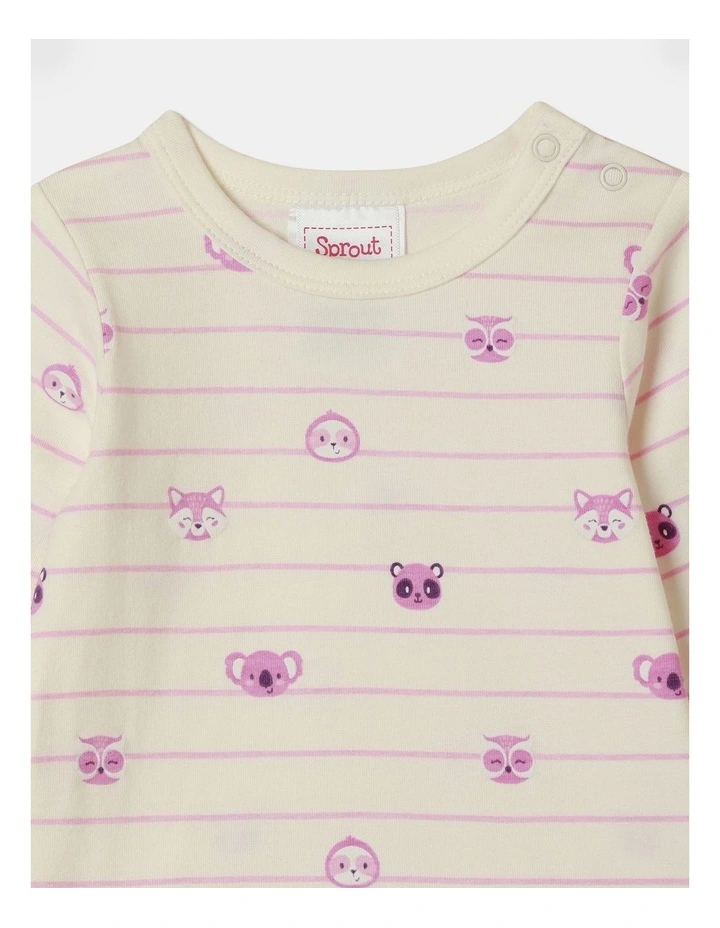 Essential Animal Faces Longsleeve Bodysuit in Cream
