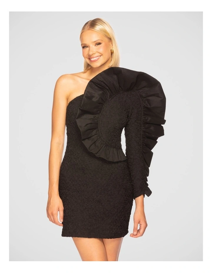 Zaria One Shoulder Mini Dress in Black
