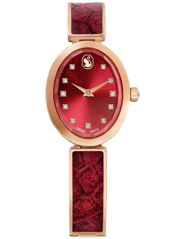 Crystal Rock Oval Swiss Made Metal Bracelet Plated Watch in Red
