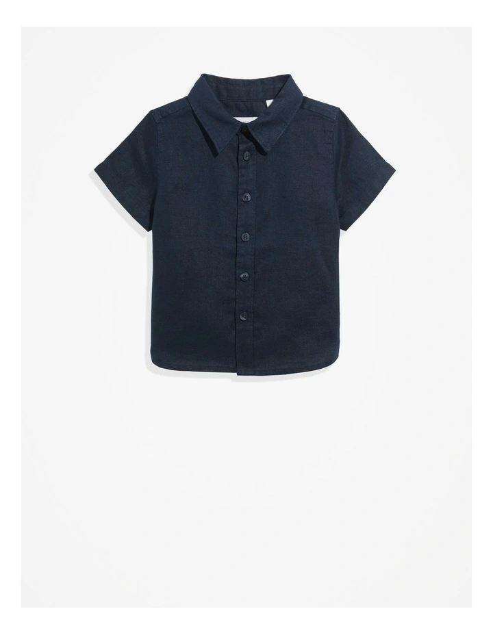 Organically Grown Short Sleeve Linen Shirt in Navy