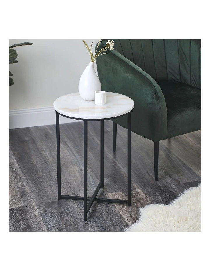 Marble Ali Side Table in White/Black