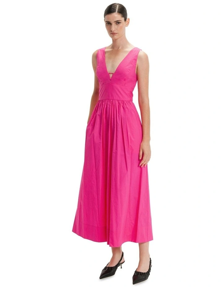 Twist Strap Cotton Midi Dress in Pink