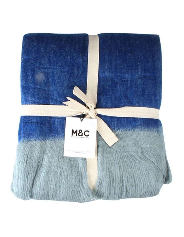 Hamza Faux Mohair Sofa Throw Blanket With Fringing 170x130cm in Blue