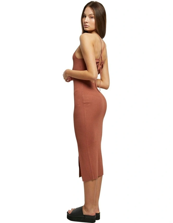 Midi Rib Knit Crossed Back Dress in Rust