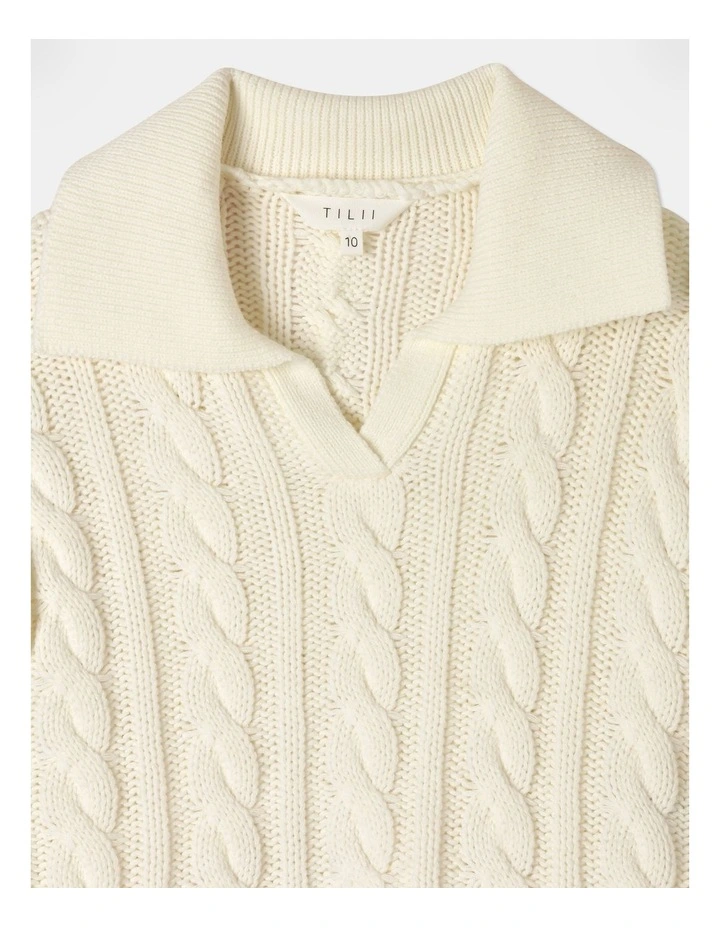 Knitted Collared Cable Jumper in Vanilla