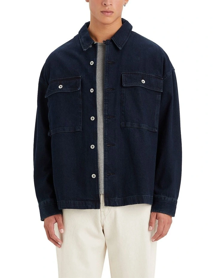 Masonic Patch Pocket Overshirt in Wes Blue/Black