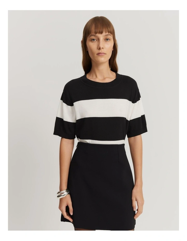 Organically Grown Cotton Cashmere Stripe T-shirt in Black Stripe