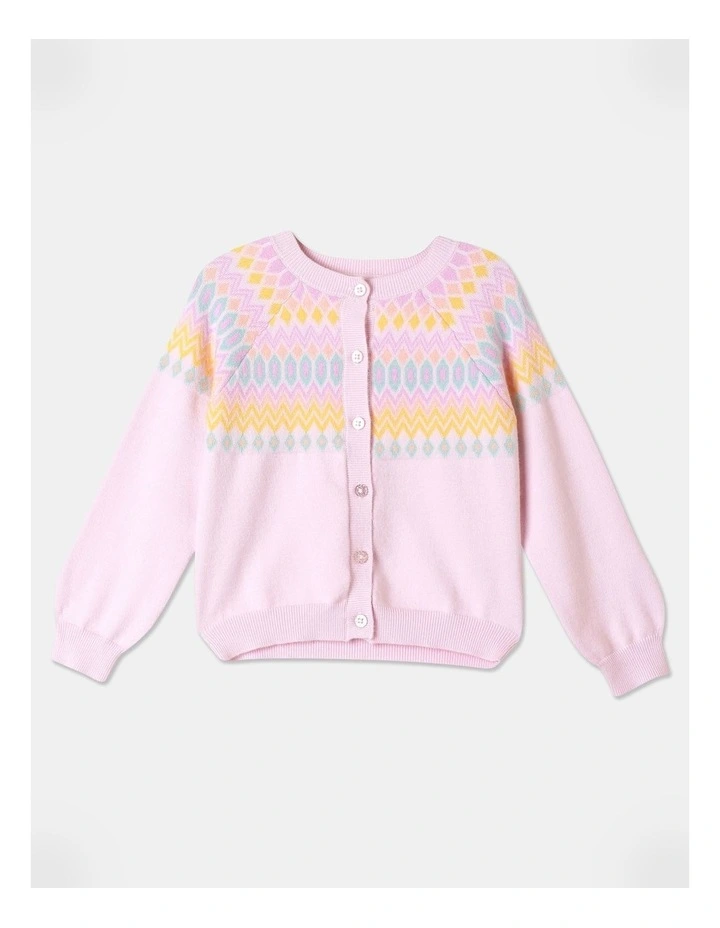 Intarsia Knit Cardigan in Light Pink