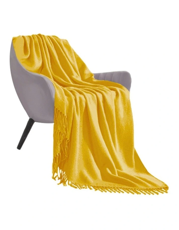 Acrylic Solid Knitted Throw Blanket in Yellow