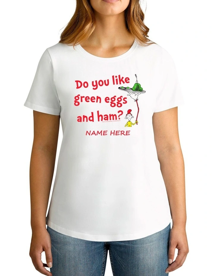 Women's Dr.Seuss Green Eggs & Ham Personalised Cotton T Shirt