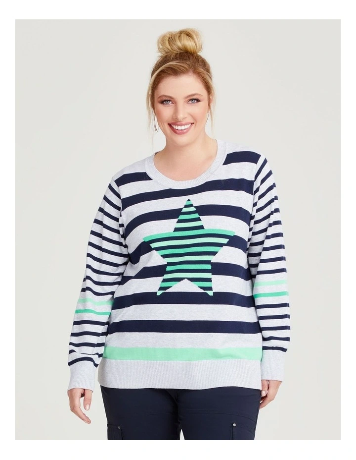 Stripe Star Knit Jumper in Navy