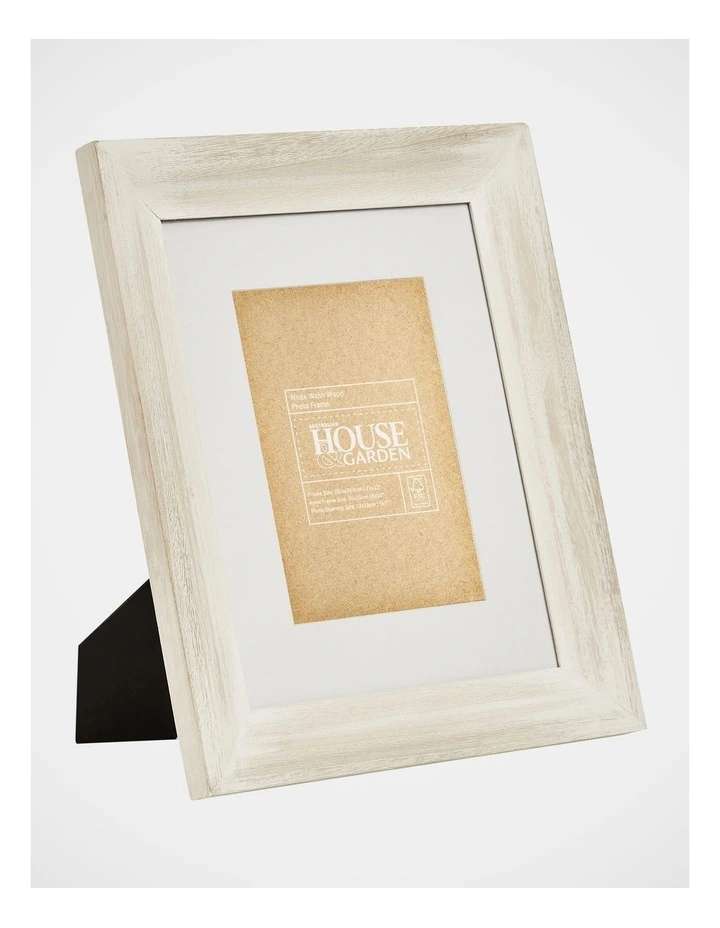 Wood Photo Frame 8x10 Matted to 5x7 in White Wash