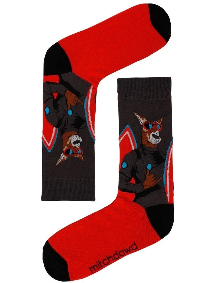 Surf Roo Socks in Grey/Red