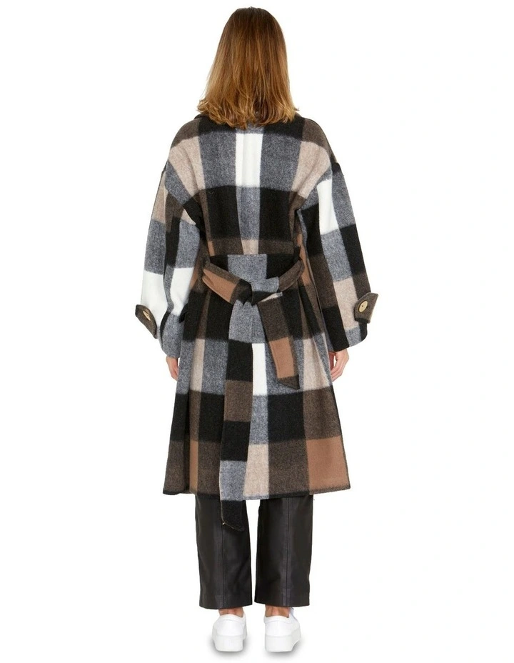 Stranger Oversized Check Coat in Brown Multi