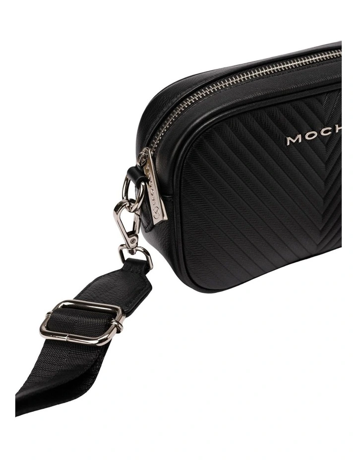Petite Chevron Leather Crossbody in Black