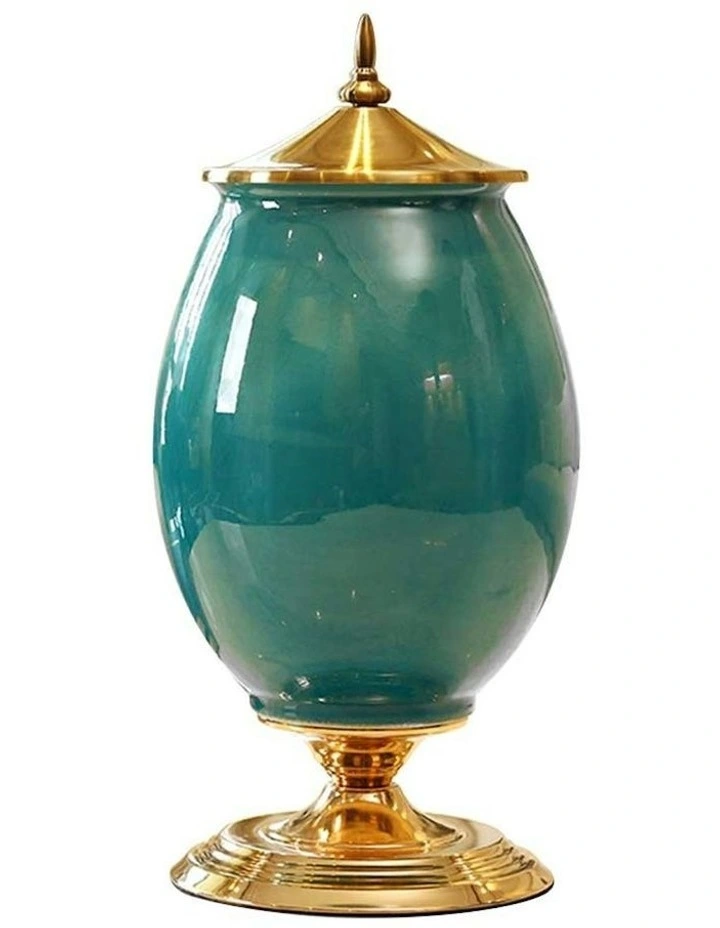 Ceramic Oval Flower Vase with Metal Base 40cm in Green