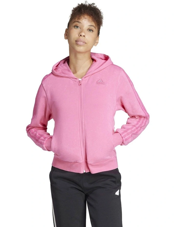 ALL SZN French Terry 3-Stripes Garment Wash Full-Zip Hoodie in Pulse magenta