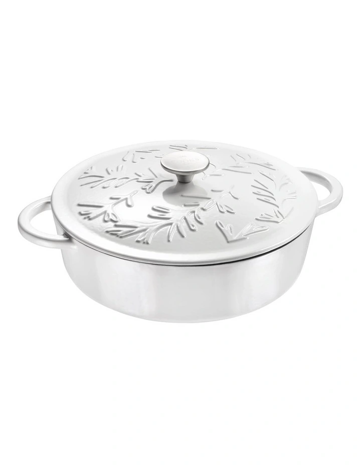 Olive Cast Iron Saut with Lid 30cm/4.0lt White
